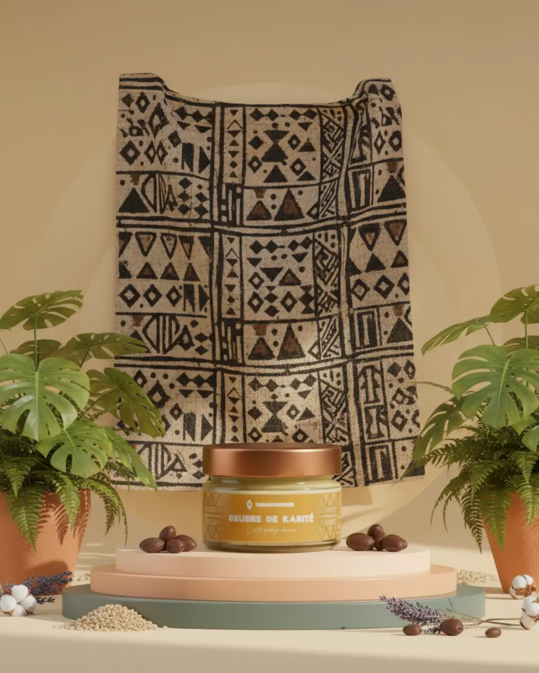 arrière plan en bogolan pour le produit beurre de karité